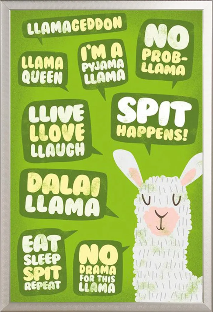 Animali - Poster - Llama - Citazioni + cornice rimovibile, Shinsuke® Maxi alluminio argento, vetro acrilico
