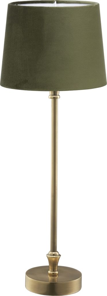 PR Home Liam schmale Fensterbank Tischlampe Messing Textilschirm Samt grün E27 59x20x20cm