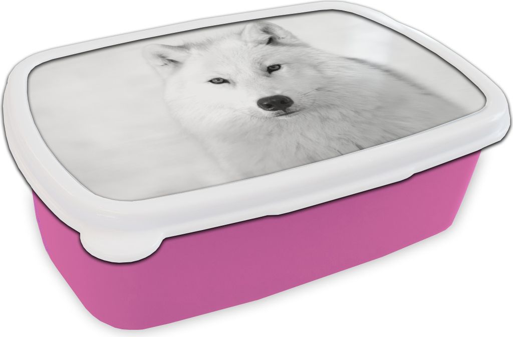 MuchoWow Lunchbox Brotzeit Brotdose 17x11 cm Porträt eines Wolfes - schwarz und weiß Kinder Brotzeitdose - Lunchpaket - Brotkasten - Sandwich Box