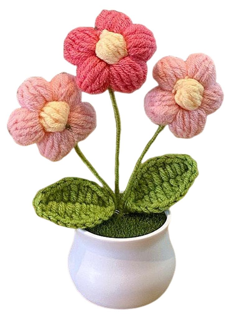 Handgehäkelte Topfblume, handgefertigte gehäkelte Sonnenblume, Maiglöckchen, Tulpe, künstliche Topfblumen für die Tischdekoration zu Hause ode...