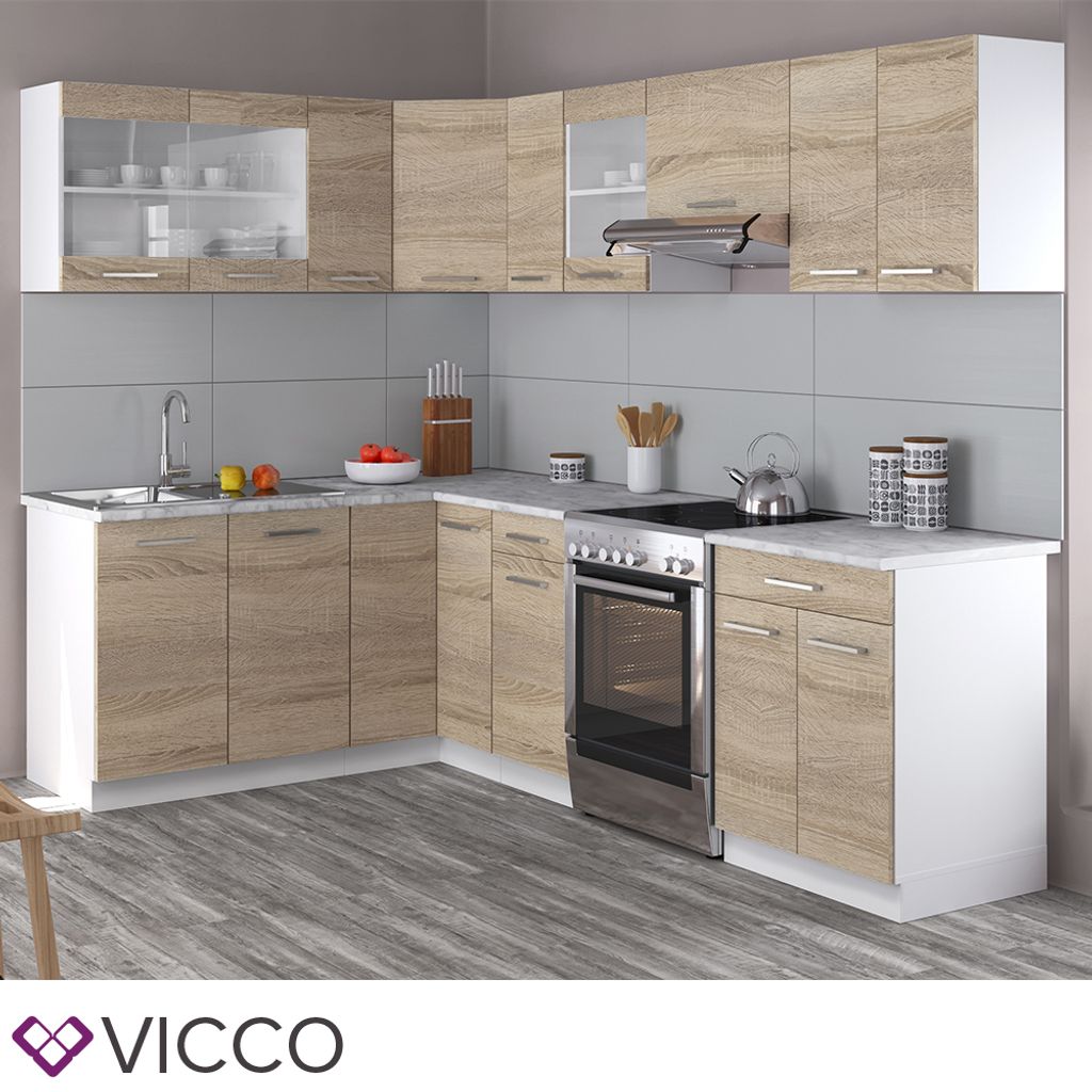 Vicco Küche Rick  Küchenzeile Küchenblock Einbauküche 167x187cm Weiß Hochglanz 