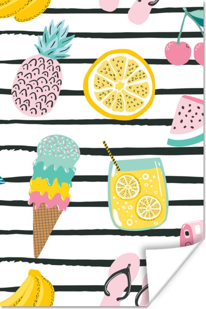 MuchoWow Poster Sommer - Objekte - Muster 80x120 cm - Papierdruck