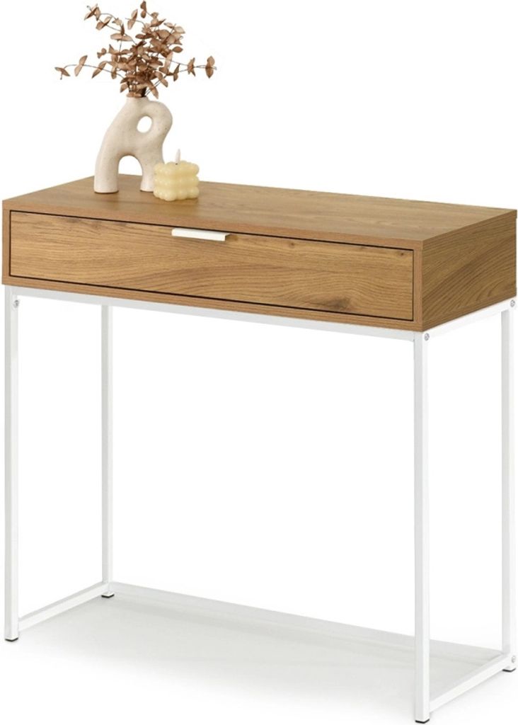NIRAI Konsolentisch mit Schublade - Eiche / Weiß Produktbild 