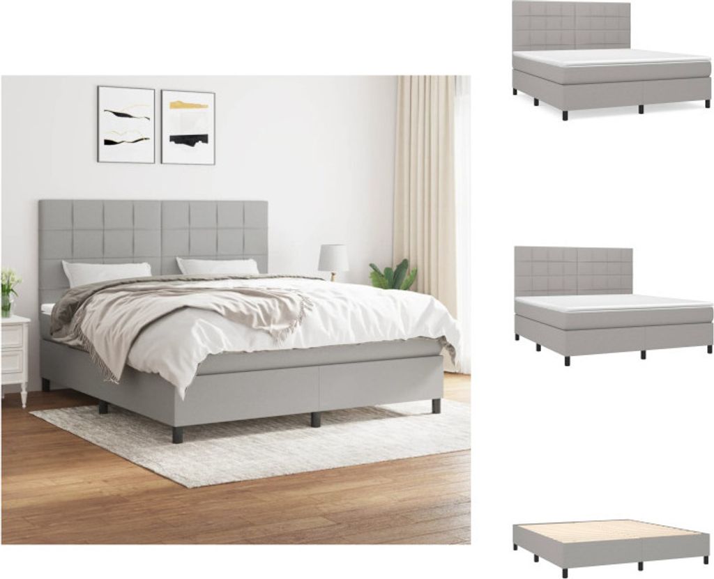 vidaXL Boxspringbett mit Matratze Hellgrau 160x200 cm Stoff - Betten & Bettgestelle