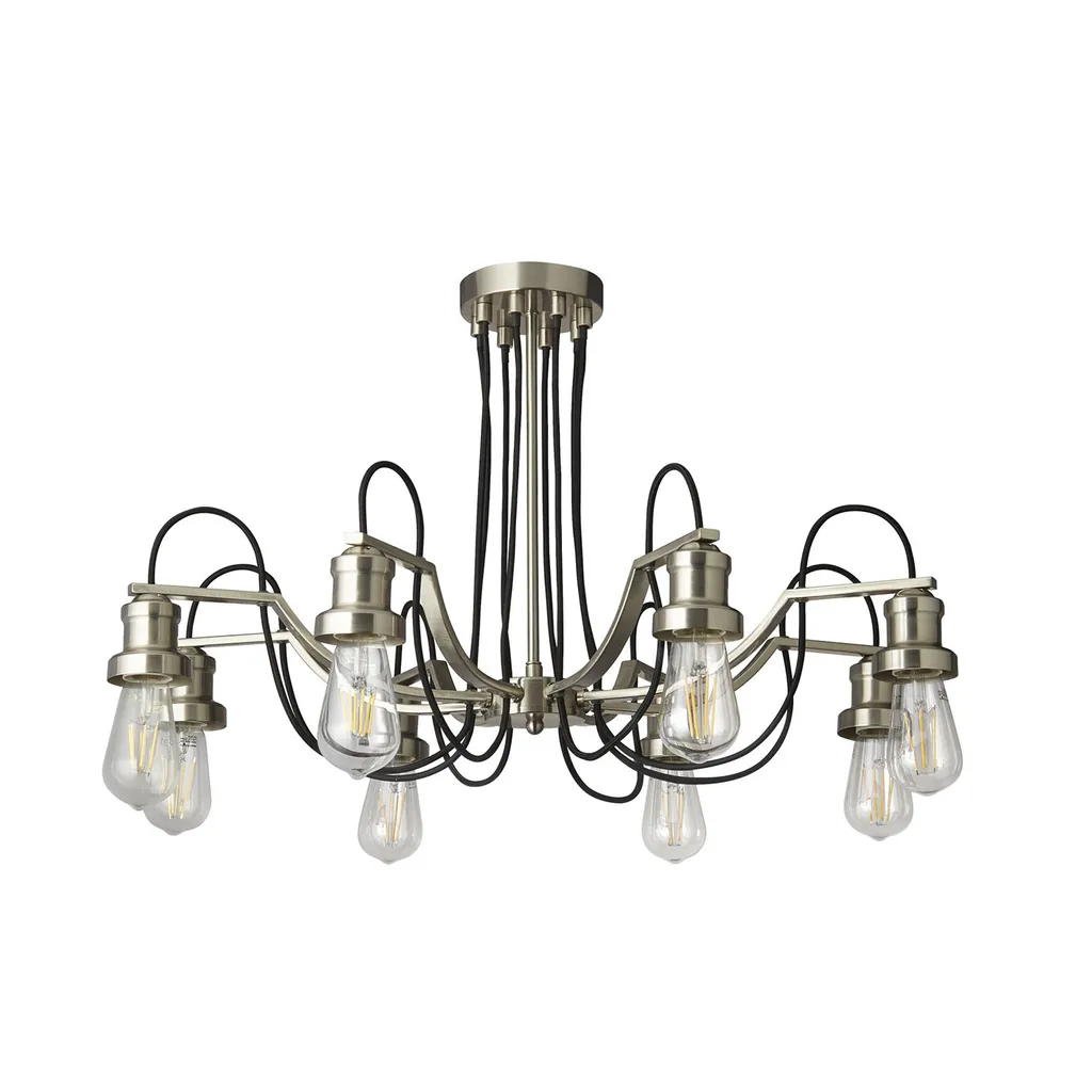 Grand Lustre Olivia pour Salon 8 Feux Câble Noir et Argent Satin