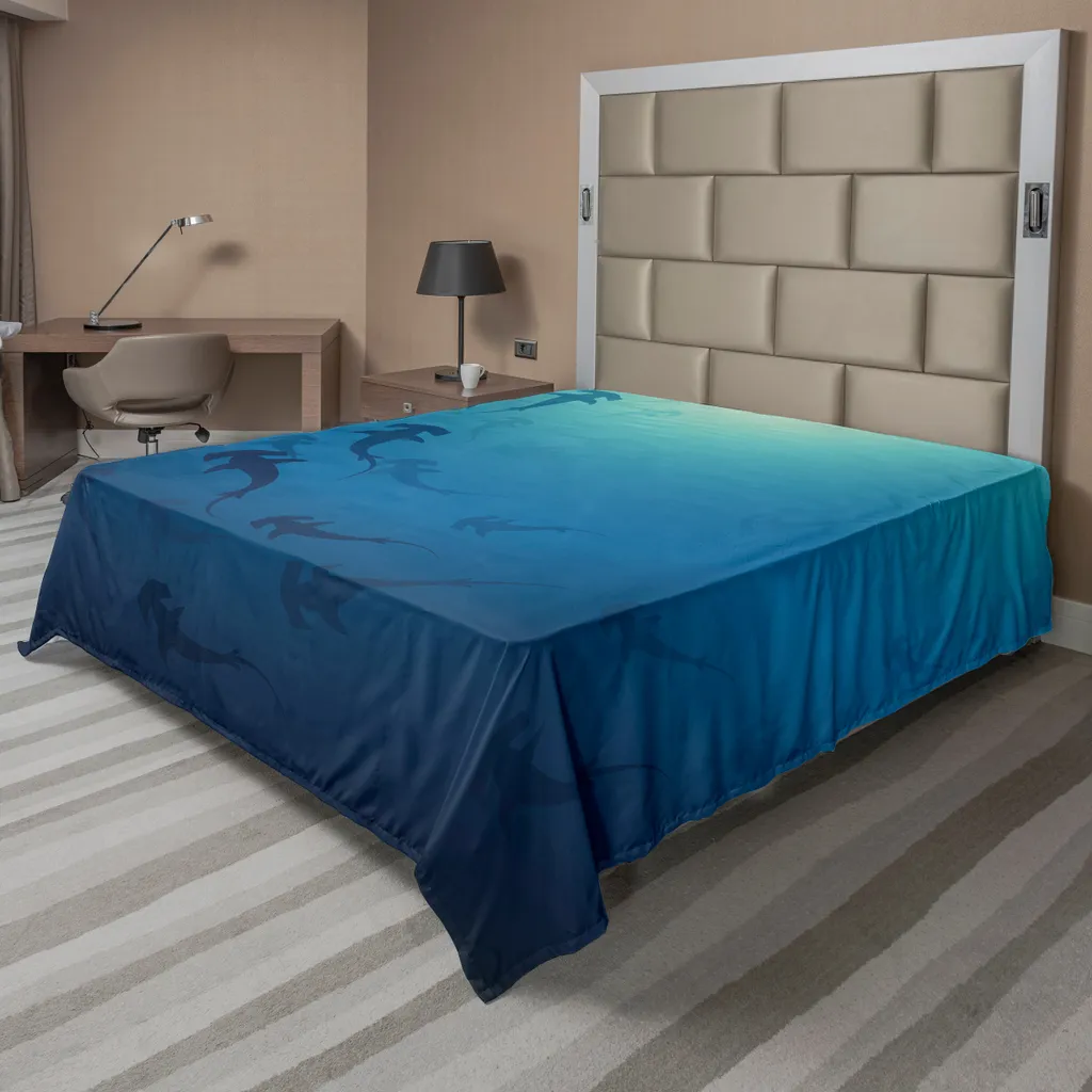 Drap plat illustré Prédateur Marin Bleu Marine en Tissu Haut de Gamme