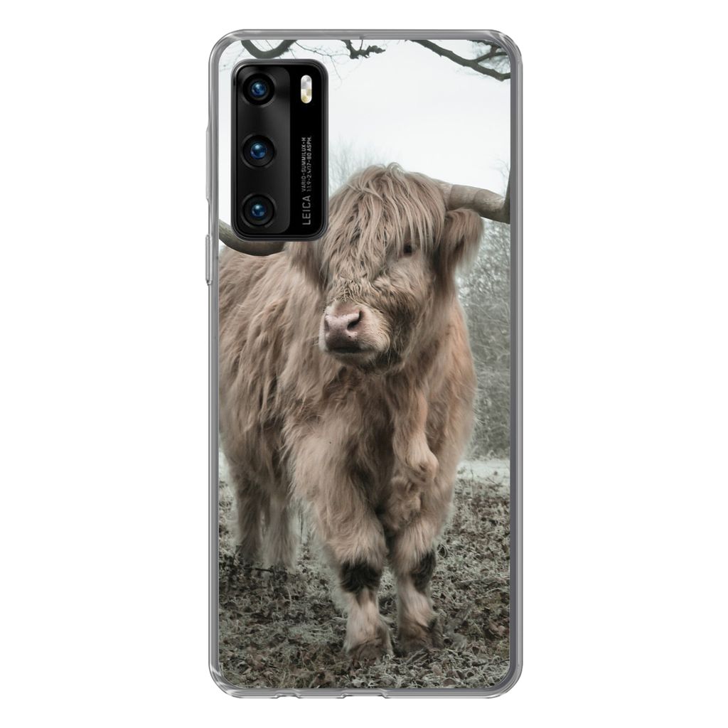 MuchoWow Handyhülle Schutzhülle Hülle für Huawei P40 Schottische Highlander - Natur - Herbst - Tiere - Wildtiere - Wald Silikon Softcase Hand...