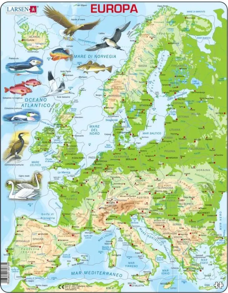 Puzzle Larsen Carte Topographique Europe Italienne 87 Pièces - Édition K3