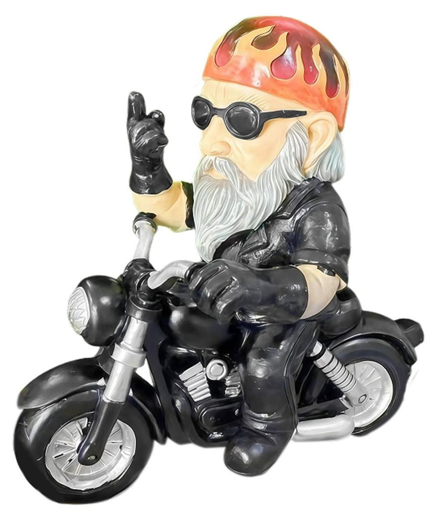 Motorrad-Zwergenstatue aus Kunstharz, Motorrad fahrender Gartenzwerg, Dekoration für drinnen und draußen, Gartenfigur für Zimmer, Tisch oder Regal
