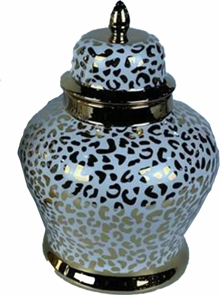 Vase en Porcelaine Design Chic Blanc et Doré pour Salon Moderne 30cm
