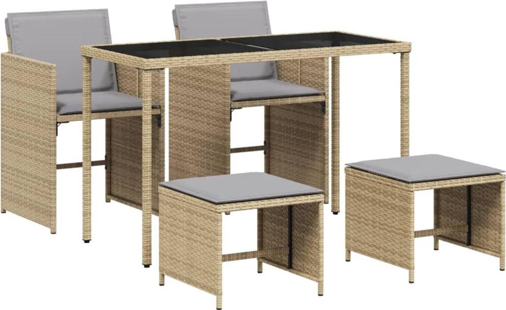 5-tlg. Garten-Essgruppe mit Kissen Beigemischung Poly Rattan