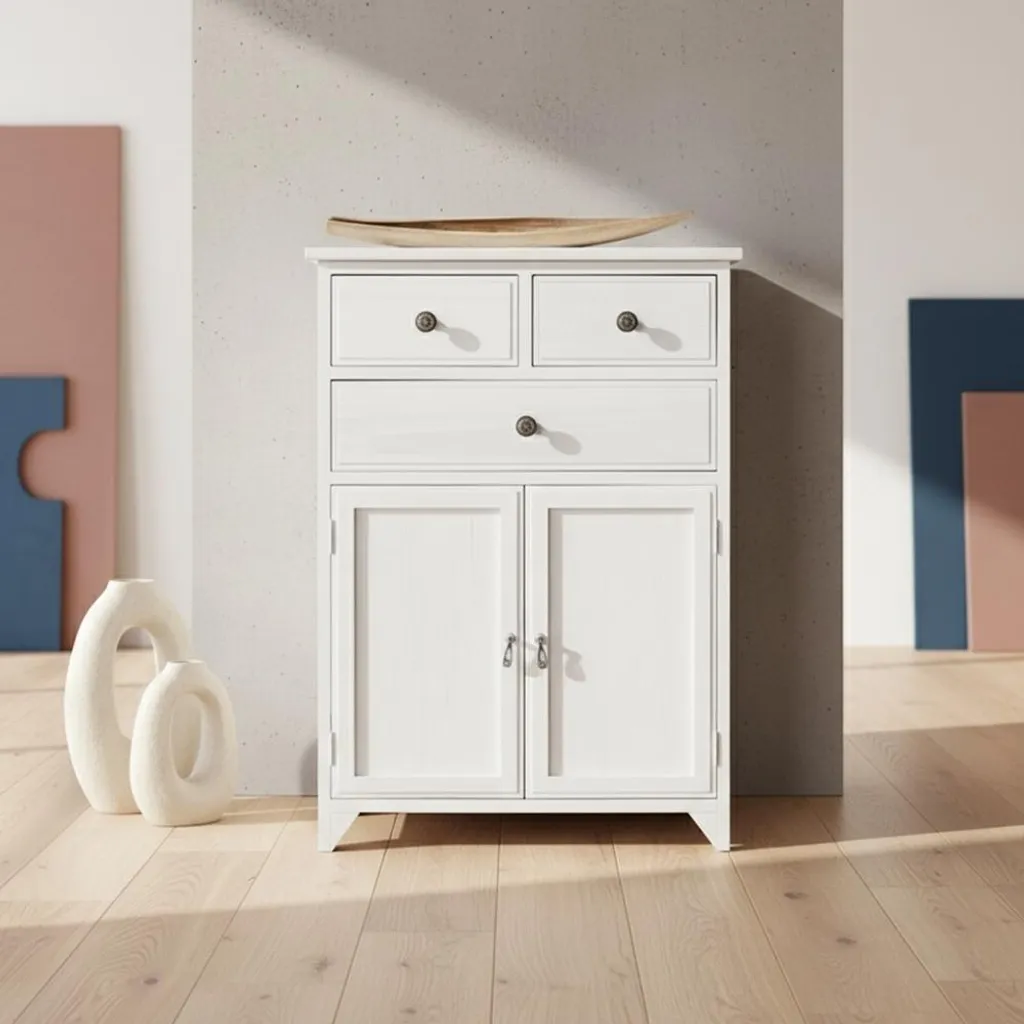 Armoire de salle de bain en bois blanc style Shabby Chic 80x30 cm