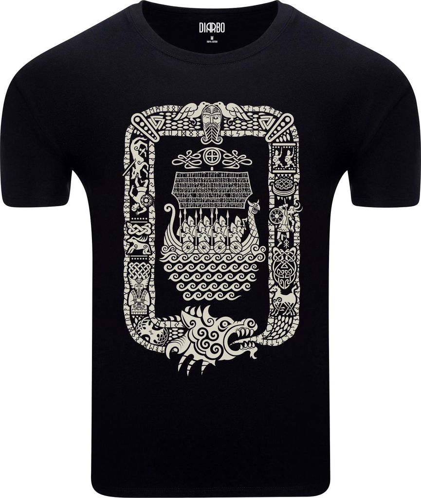 Diarbo Herren T-Shirt mit Wikinger Druck Drakkar Schwarz Gr.XXL