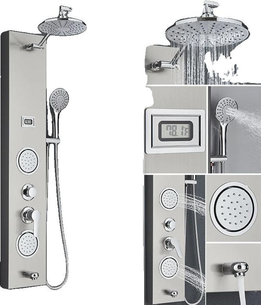 Duschpaneel-Armatur, Spa-Massage-Düse, Regen-Duschkopf, nickel-F-7004