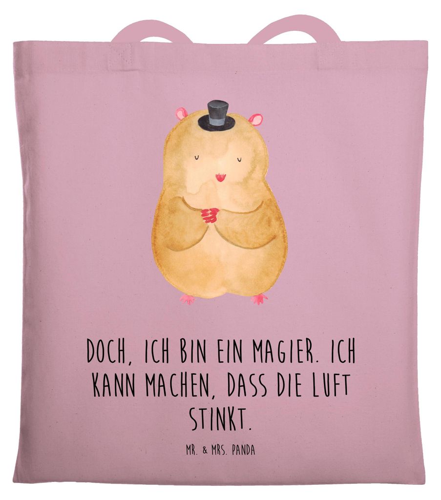 Mr. & Mrs. Panda totebag Hamster Hut - Rosa Pastell - Geschenk, Zylinder, Zauberer, Zwerghamster, Stoffbeutel, Tasche, Shopping, Beutel, Magier, Sc...