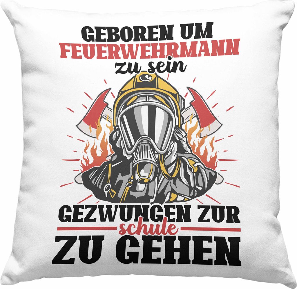 Trendation - Feuerwehr Deko-Kissen mit Füllung 40x40 Sohn Jungs Geschenke Zubehör Lustig Kinder Geburtstag Gezwungen Zur Schule (Grau)