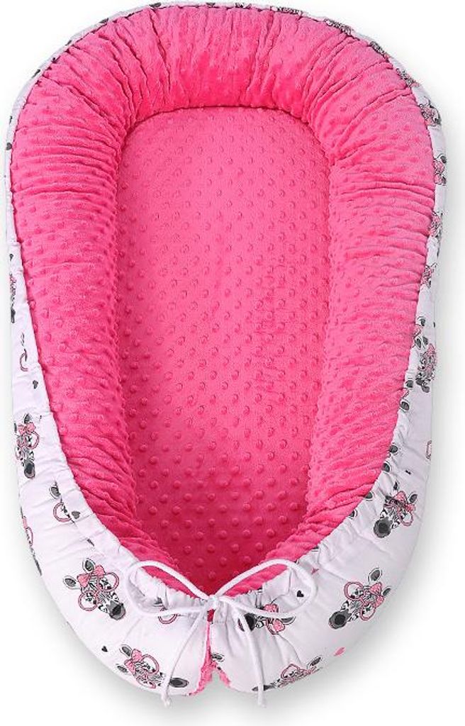 Bobono Babyschale Minky rosa Zebras 95x55 cm mit ECO FILLBALL er Füllung handgefertigt in der EU