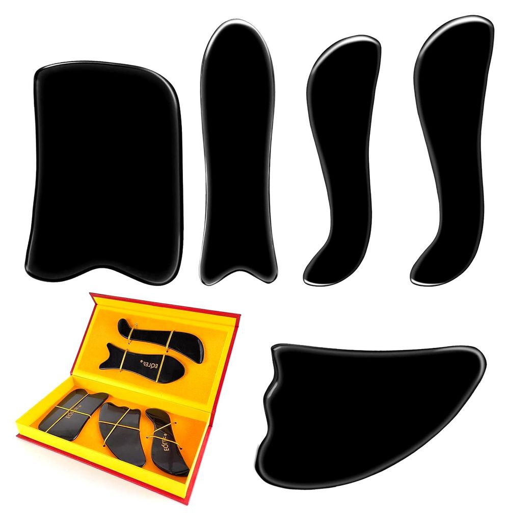 Gua Sha Massage-Set aus Büffelhorn - Massagebrett mit Produktbild 