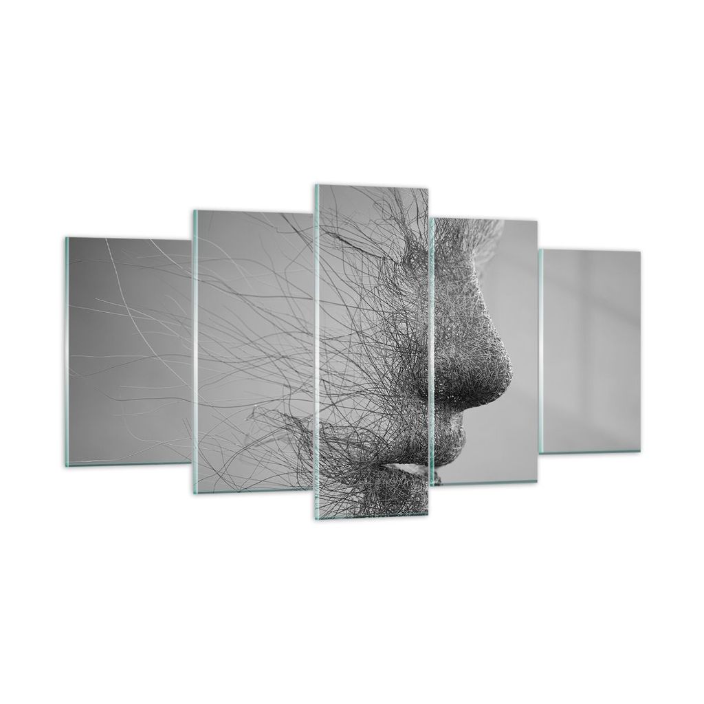 Bilder auf glas - 5 Teile - Gesicht Grafiken Fäden - 160x85cm - Glasbilder - Wandbilder - Bilder - zum Aufhängen bereit - Wanddekoration aus Glas...