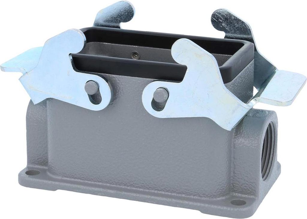 HARTING Han 10B Sockelgehäuse niedrig, 1xPG16 seitlicher Kabelabgang, mit 2 Querbügeln Verschraubung PG16 Klemmbereich