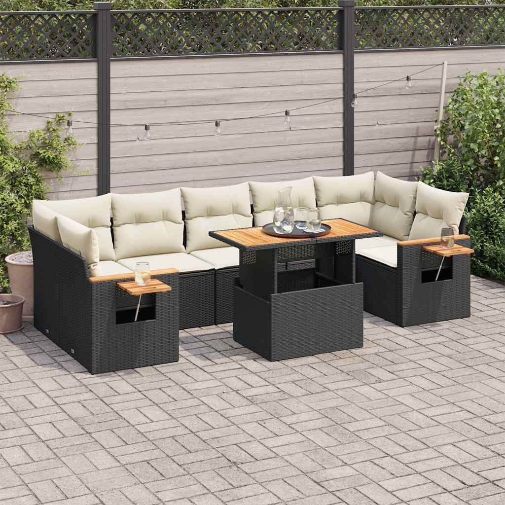 Maison Exclusive - 8-tlg. Garten-Sofagarnitur mit Kissen Schwarz Poly Rattan