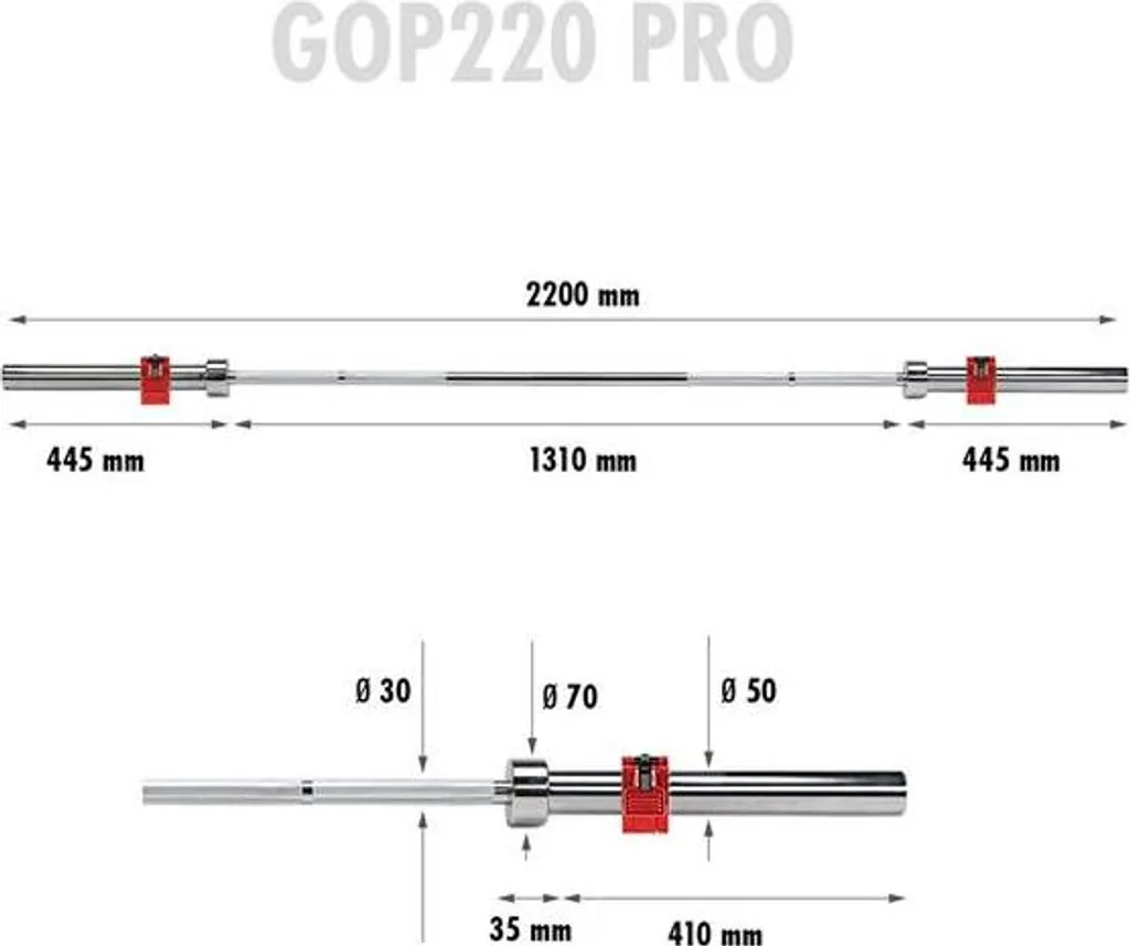Barre olympique pour musculation lourde HMS Gop220 Pro 220cm avec pinces