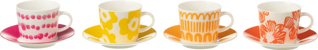 Service à Café 4 Tasses et Sous-Tasses en Céramique J-Line Mixte Small