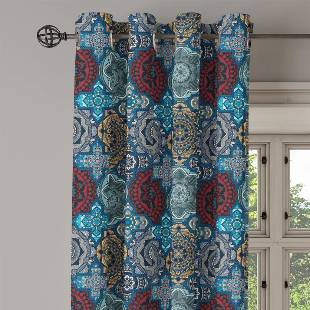 Rideau à œillets marocain ABAKUHAUS style patchwork 280x175cm rubis - 2