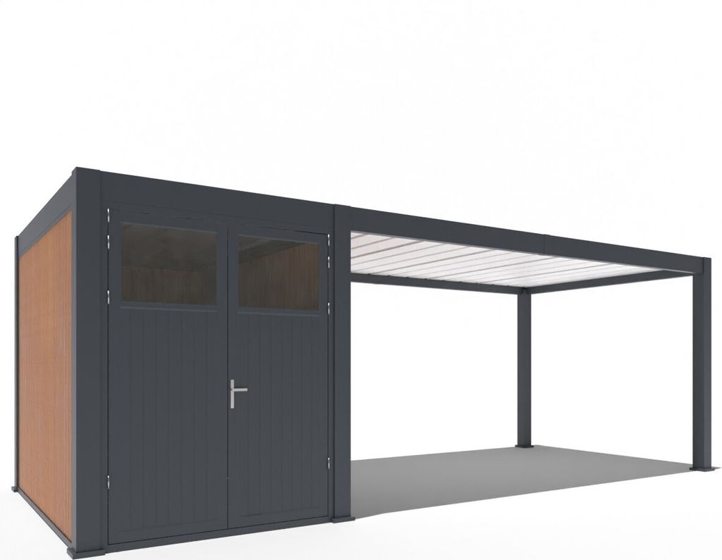 Weide Carport aus Aluminium mit Schuppen | 3 x 7,2 M | Garage anthrazit | Autoüberdachung