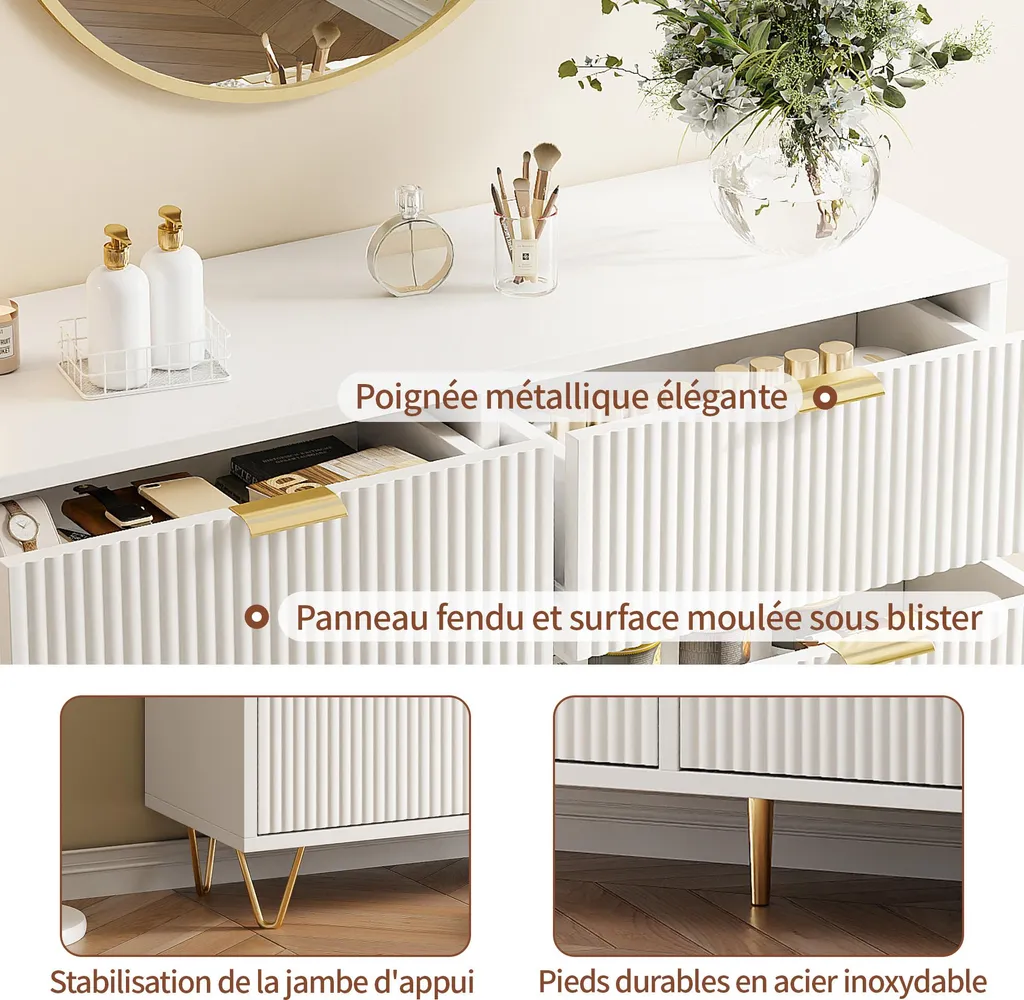 Cassettone Ondulato Bianco 6 Cassetti - Comò Moderno per Camera - 3