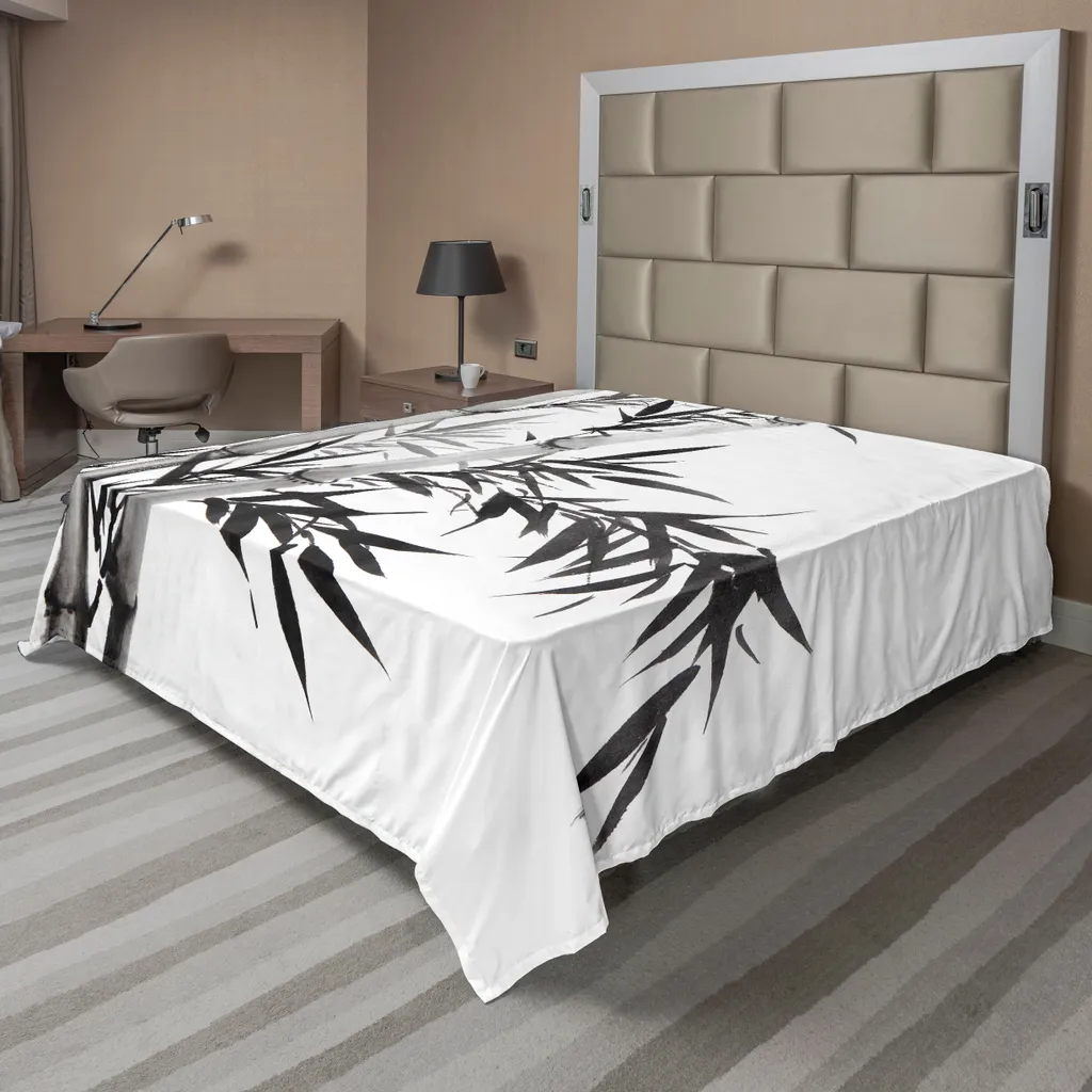 Drap de lit décoratif gris anthracite à motif bambou zen - 260x266 cm