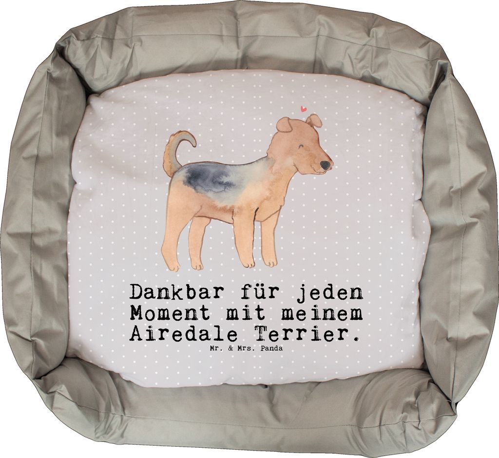 Mr. & Mrs. Panda Hundecouch Airedale Terrier Moment - Grau Pastell - Geschenk, Welpen, Valentinstag, Vatertag, Hund, Weihnachten, Muttertag
