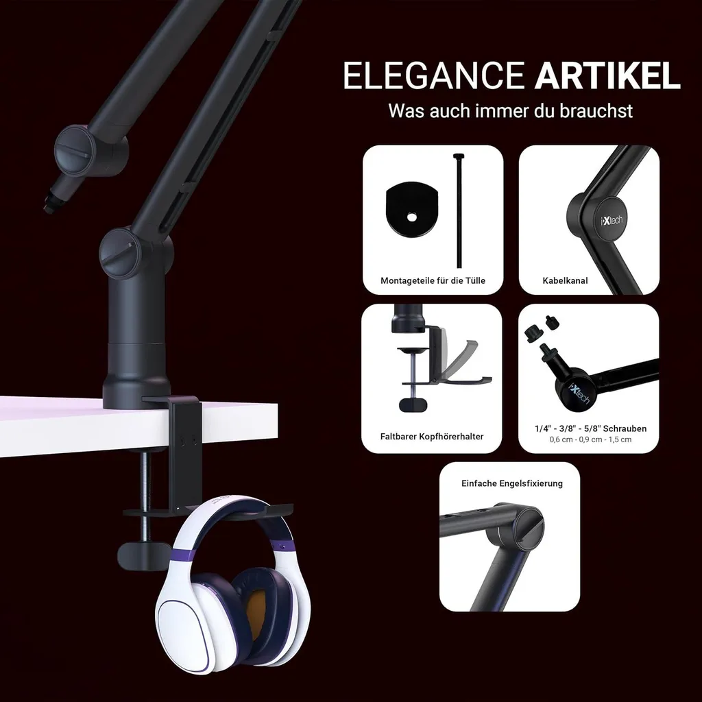 IXTECH Elegance Bras de Micro - Support Micro Ajustable 360° Podcast - 5