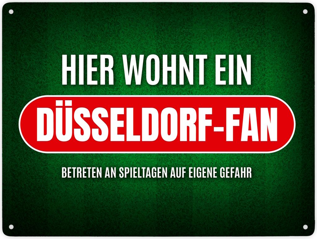 Hier wohnt ein Düsseldorf-Fan Metallschild XXL mit Rasen Motiv