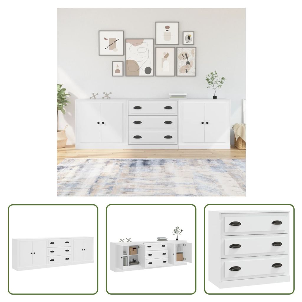 The Living Store Sideboards 3 Stk. Weiß Holzwerkstoff