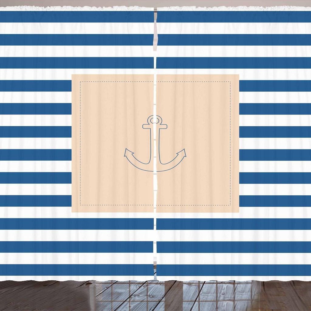ARANDE Harbor-Streifen Gardine, Maritime Anker Abbildung über Pastell Nautical Lines Ocean Design, 280 x 225 cm, Violet Blue Peach Weiß