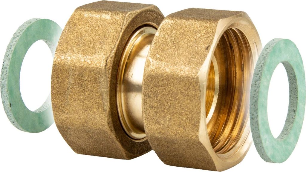 tecuro Verschraubung ÜWM/ÜWM 3/4 x 3/4 Zoll DN 15 - flachdichtend - MS blank CW617N