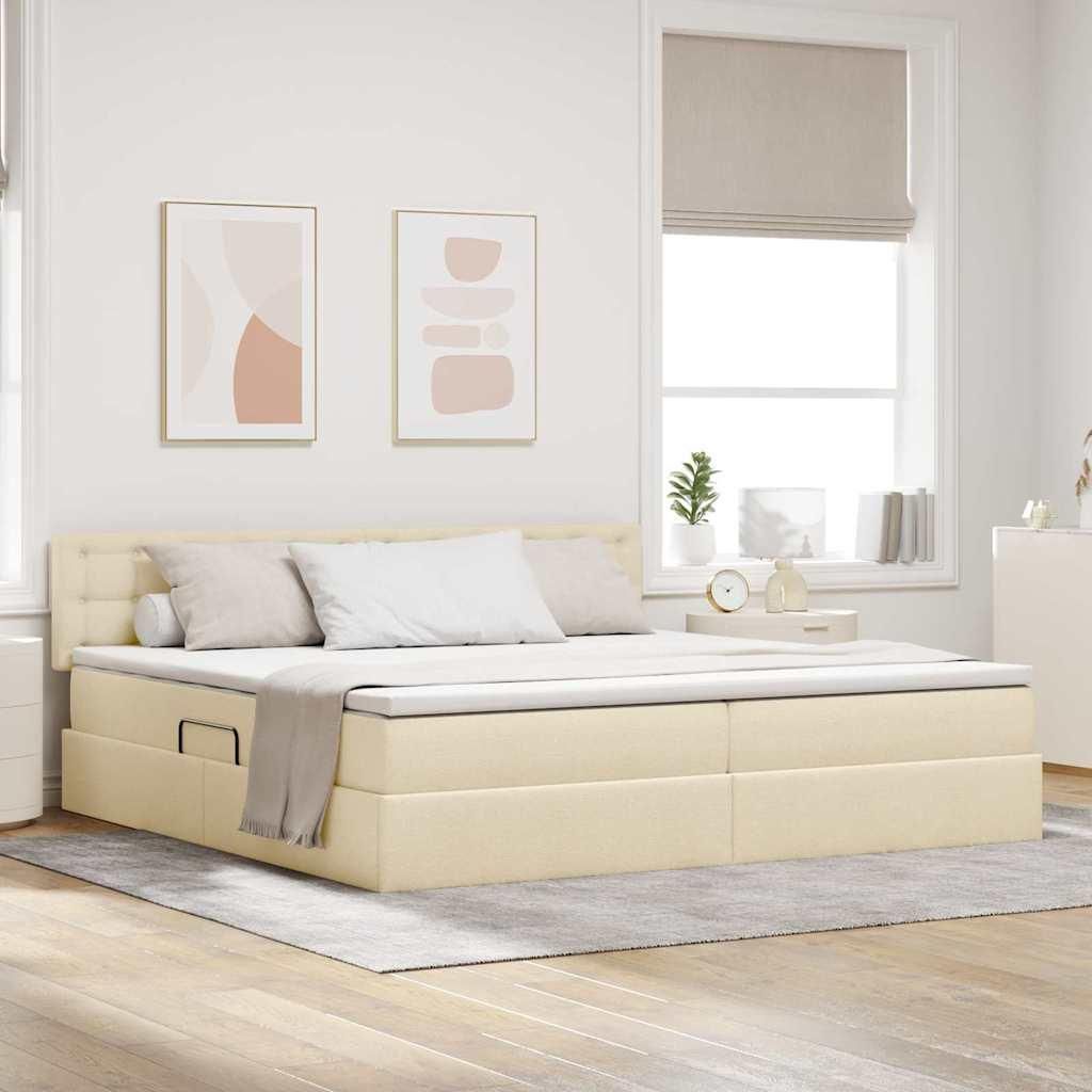 Maison Exclusive - LED-Speicherbett mit Matratze Creme 200 x 200 cm Stoff