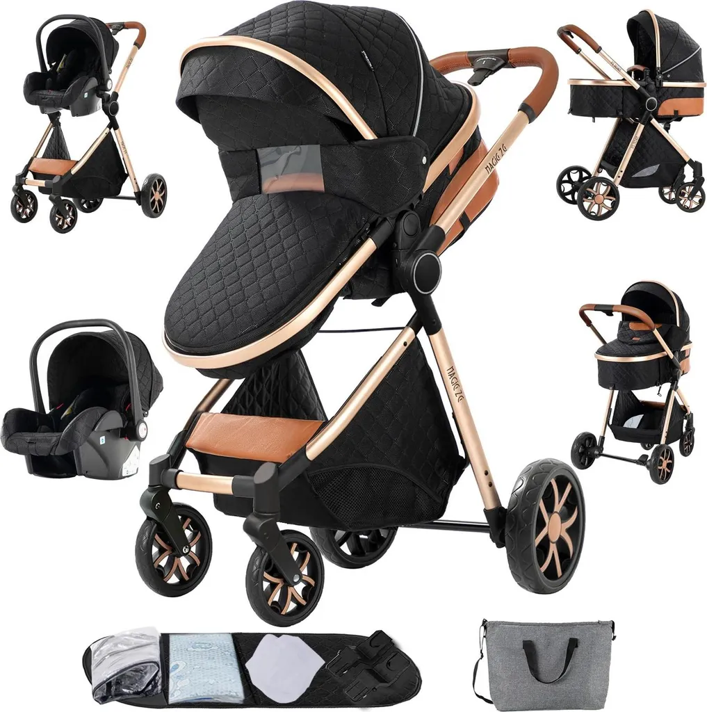 Poussette bébé XV9-BLACKGOLD design ultraléger et multifonctionnelle