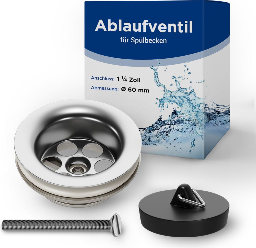 Universalventil vernickelt Ablaufventil 1 1/4 Ø 60 mm für Spülbecken Messing
