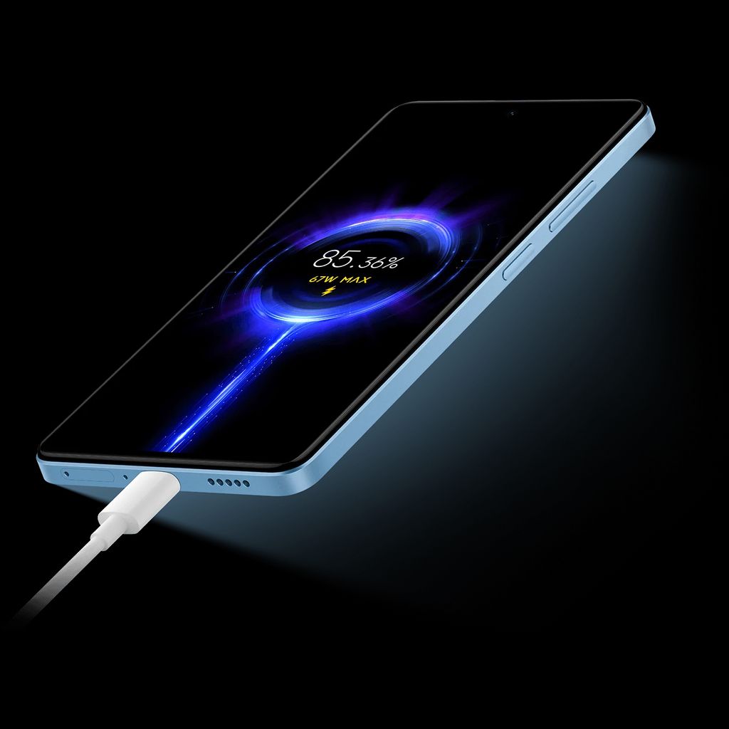 A smartphone is shown charging with a glowing charging animation on its screen.