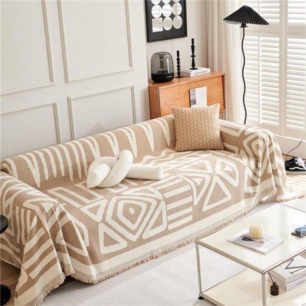 Bohemienspiegel für das Sofa - Umkehrbarer Plaid - Wohnaccessoire - Vielseitig - 180 x 380 cm - Kameleontenfarben