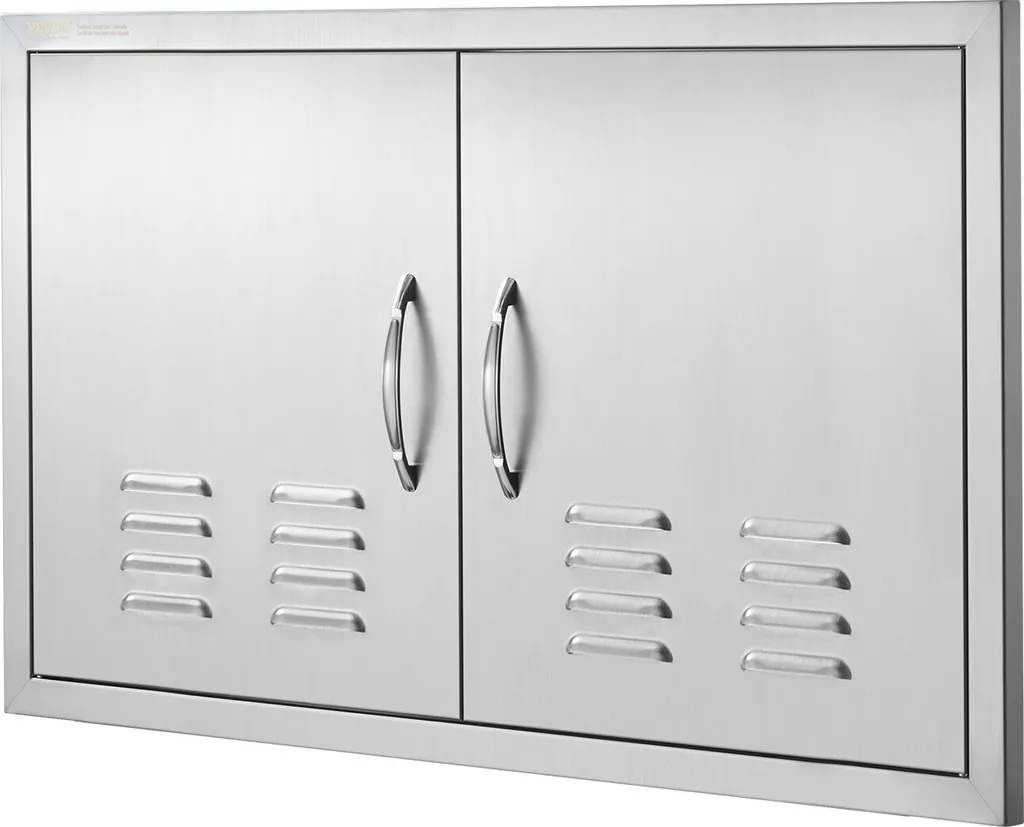 Porta di accesso al barbecue, 914 x 534 mm, Doppia porta per cucina esterna, Porta in acciaio inox a incasso, Porta verticale a parete con maniglie e fessure di ventilazione, per isola barbecue, stazione barbecue, mobile esterno - 10