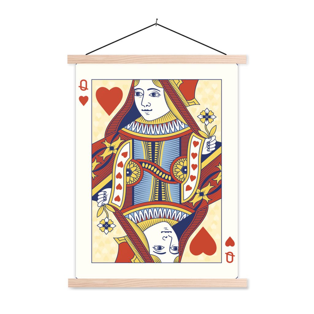 MuchoWow Textilposter Illustrierte Spielkarte einer Herzdame 40x53 cm mit holzfarbenen Rahmen - Schlafzimmer