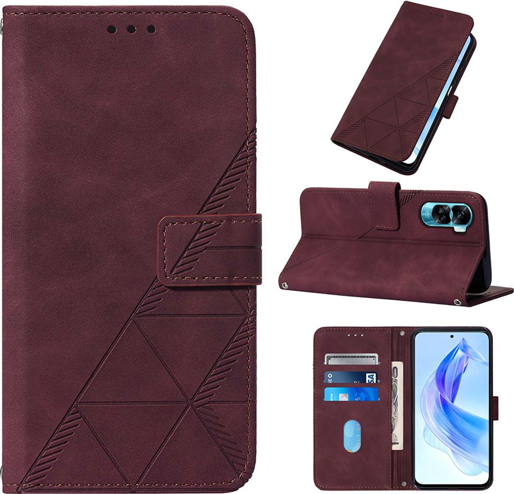 Hülle für Honor 90 Lite Prägung Flip Leder Kartenfächer Schutzhülle mit Ständer Rot