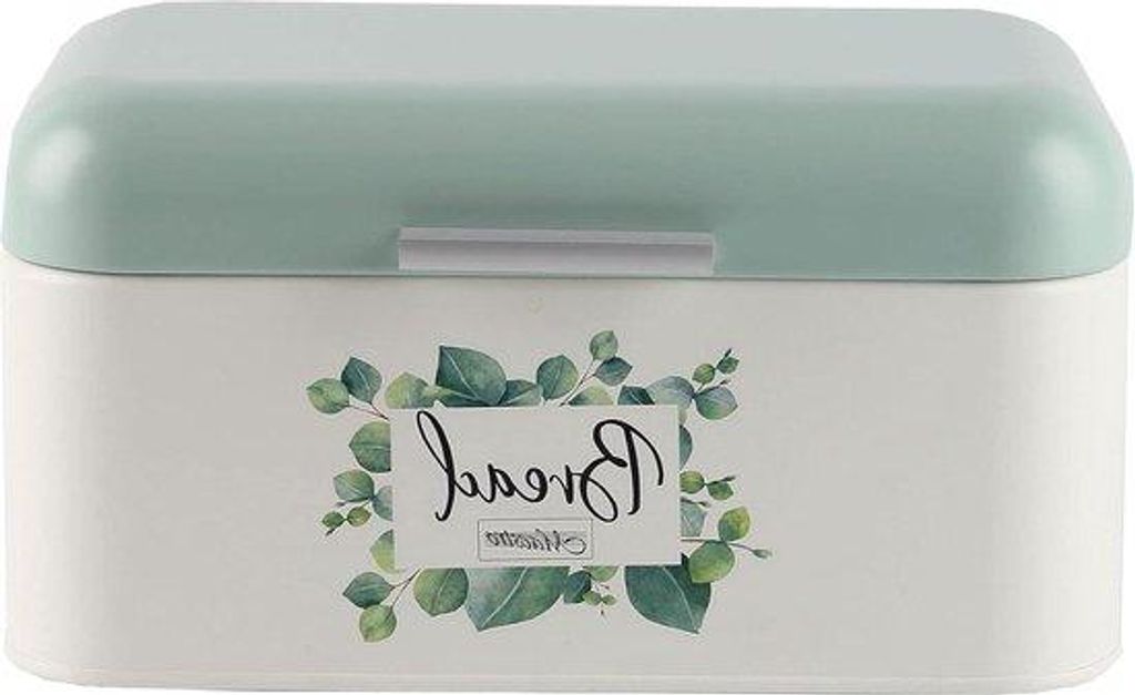 Grüne weiße Metall-Brotbox mit Schneidebrett