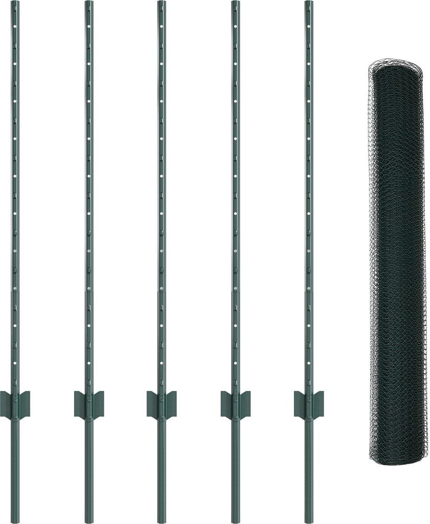 Möbel Zaunpfosten 5 Stück U-Channel Grün 100 cm Stahl, Sechseckzaun Grün 1x10 m Stahl - Zaunzubehör 3336680