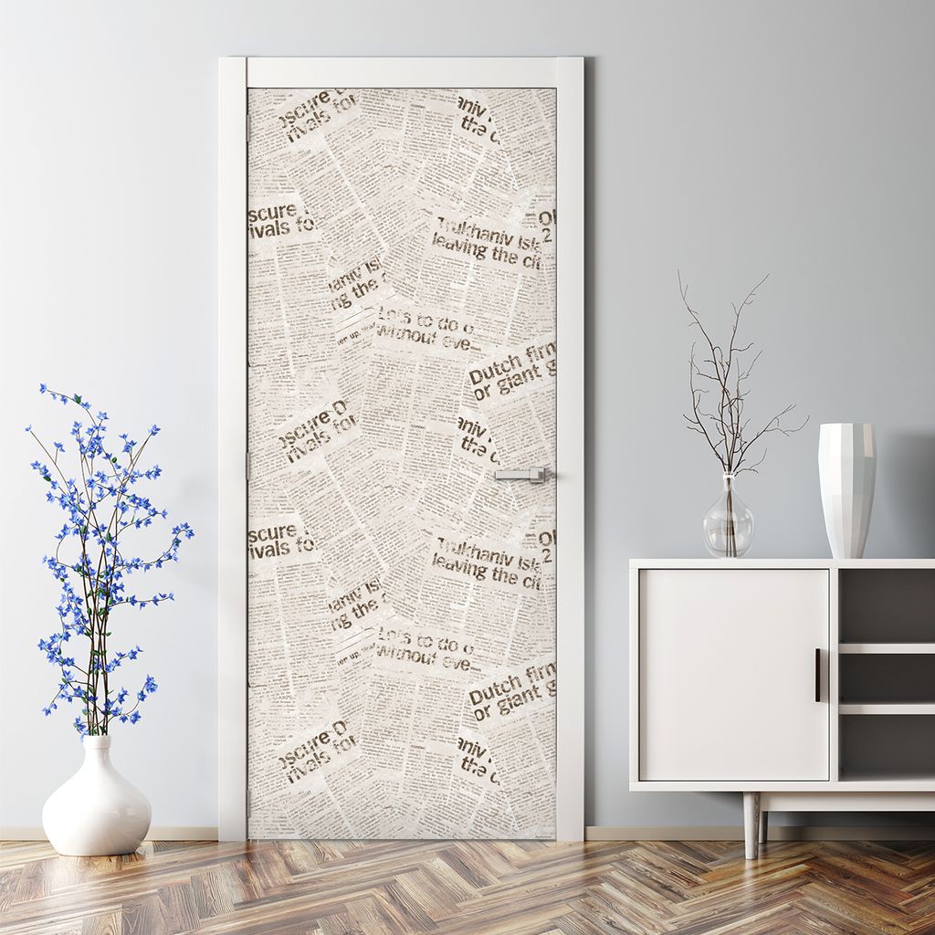 Dekorative Türtapete selbstklebend Klebefolie Türposter Alte Zeitung schwarz 77 x 200 cm