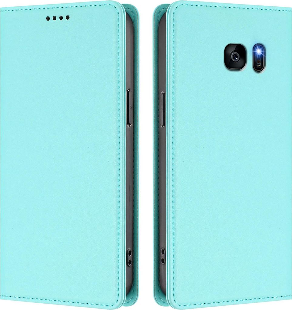 Handyhülle für Samsung Galaxy S7 Edge, Kunstleder Klapphülle Stoßfeste Magnetische Hülle mit Ständer Türkis
