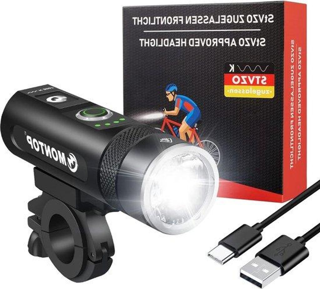 Leichtgewichts Fahrradlichtset mit Lithium-Ionen-Akku - Wasserfest - USB-Ladbar - StVZO-